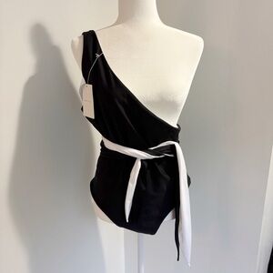 New Baiia Coco Reversible Wrapsuit Swimsuit Black and White 3 Pieces Size 12 NWT